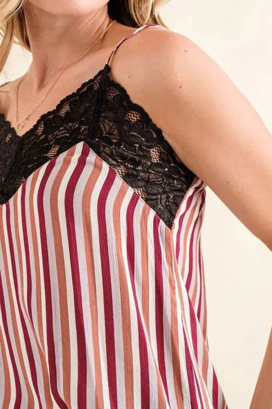 And The Why Stripe Print with Lace Cami for Women - Love Salve